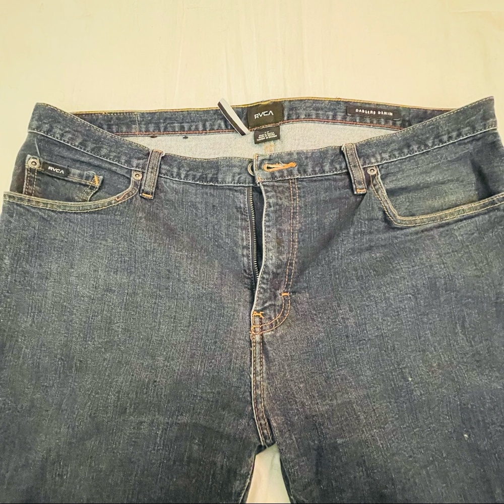 Men’s RVCA Daggers Denim Skinny Fit Tapered Jeans in Dark Indigo 38/32